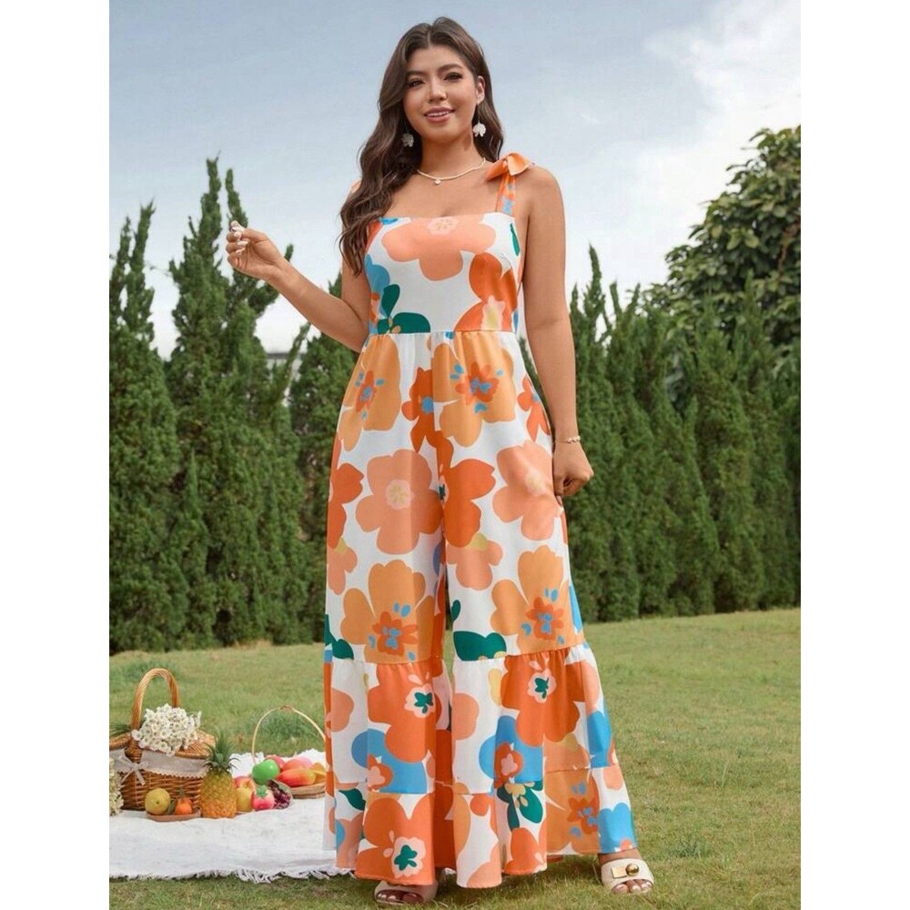 SHEIN Floral Jumpsuit in Orange and Blue